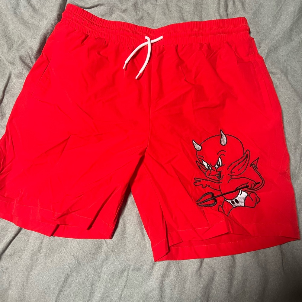 Take To The Grave mens baby devil swim/athletic drawstring shorts
